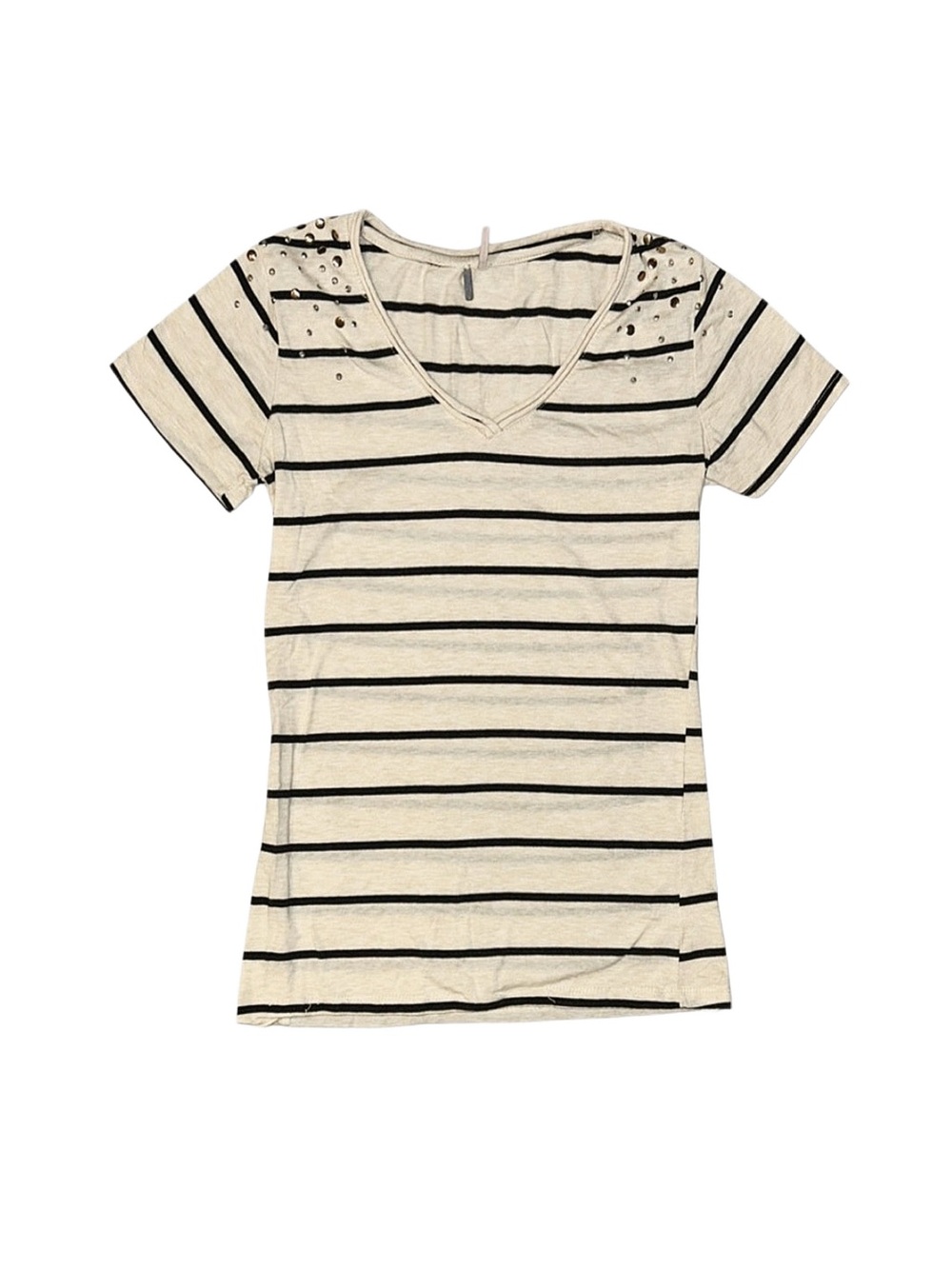 POOF! Women's Striped V-Neck Short Sleeve Shirt